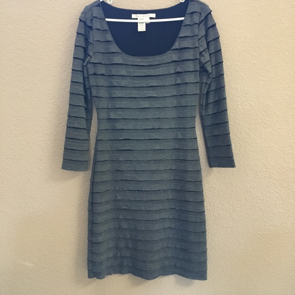 Max Studio Gray Layered Dress 3/4 Sleeves